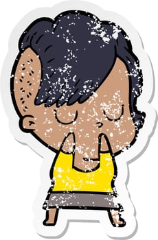 distressed sticker of a cartoon woman vector