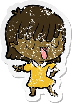 distressed sticker of a cartoon woman vector