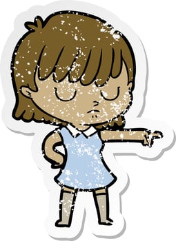 distressed sticker of a cartoon woman vector