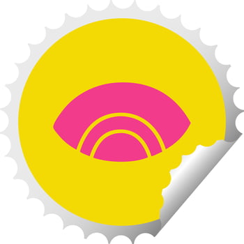 circular peeling sticker cartoon eye looking down vector