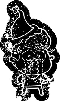 cartoon distressed icon of a crying man wearing santa hat vector