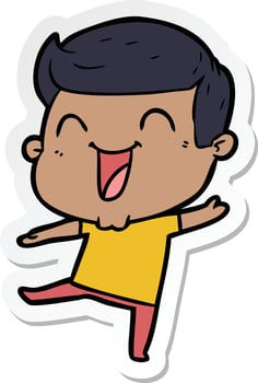 sticker of a cartoon man laughing vector