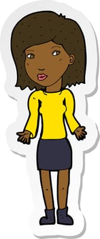 sticker of a cartoon woman shrugging shoulders vector