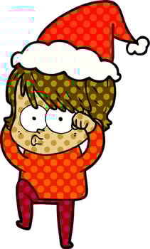 comic book style illustration of a woman wearing santa hat vector