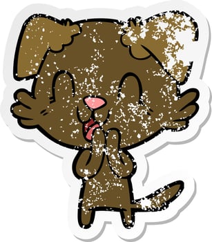 distressed sticker of a laughing cartoon dog vector