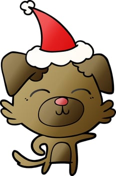 gradient cartoon of a dog pointing wearing santa hat vector