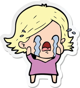 sticker of a cartoon woman crying vector