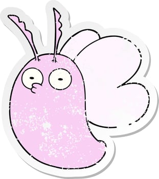 distressed sticker of a funny cartoon butterfly vector