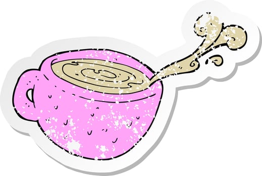 retro distressed sticker of a cartoon coffee cup vector
