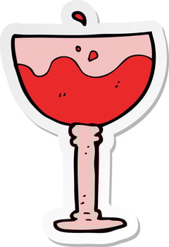 sticker of a cartoon glass of wine vector