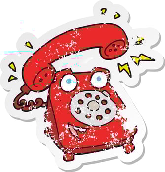 retro distressed sticker of a cartoon ringing telephone vector