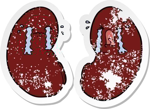 distressed sticker of a cartoon kidneys crying vector