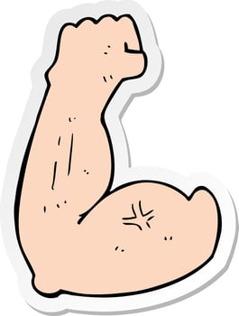 sticker of a flexing bicep cartoon vector