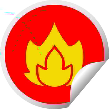 circular peeling sticker cartoon fire vector