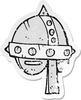 retro distressed sticker of a cartoon medieval helmet vector