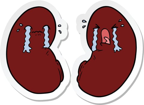 sticker of a cartoon kidneys crying vector