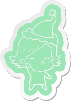 cartoon  sticker of a woman wearing santa hat vector