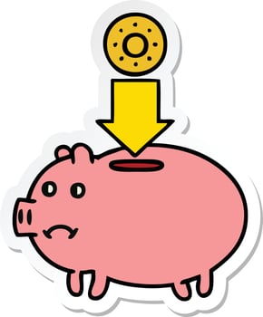sticker of a cute cartoon piggy bank vector