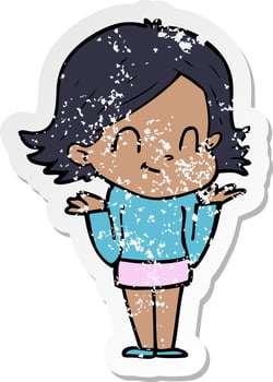 distressed sticker of a cartoon friendly girl vector