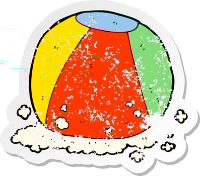 retro distressed sticker of a cartoon beach ball vector