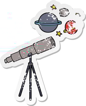 distressed sticker of a cartoon telescope vector