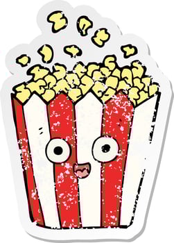 distressed sticker of a cartoon popcorn vector