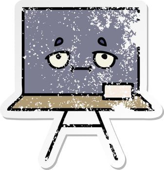 distressed sticker of a cute cartoon chalkboard vector