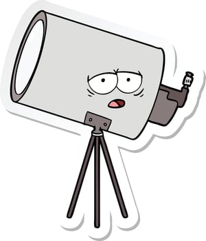 sticker of a cartoon bored telescope with face vector