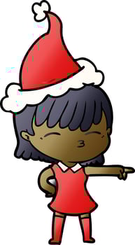 gradient cartoon of a woman wearing santa hat vector