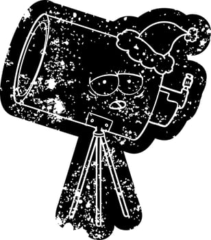 cartoon icon of a bored telescope with face wearing santa hat vector