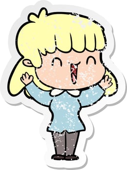 distressed sticker of a cartoon woman vector