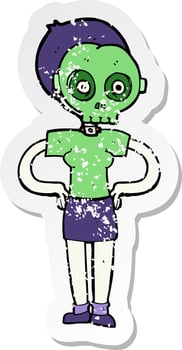 retro distressed sticker of a cartoon woman wearing mask vector