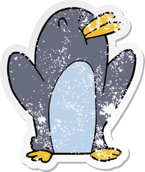 distressed sticker of a cartoon penguin vector