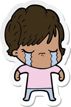 sticker of a cartoon woman crying vector