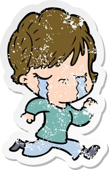 distressed sticker of a cartoon woman crying vector