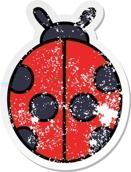 distressed sticker of a cute cartoon lady bug vector
