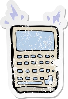 distressed sticker of a cartoon calculator vector