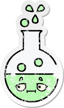 distressed sticker of a cute cartoon test tube vector