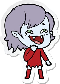 sticker of a cartoon laughing vampire girl vector