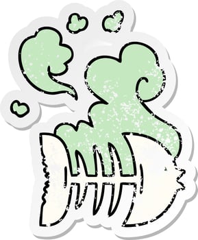 distressed sticker of a quirky hand drawn cartoon dead fish vector