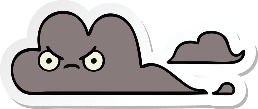 sticker of a cute cartoon storm cloud vector