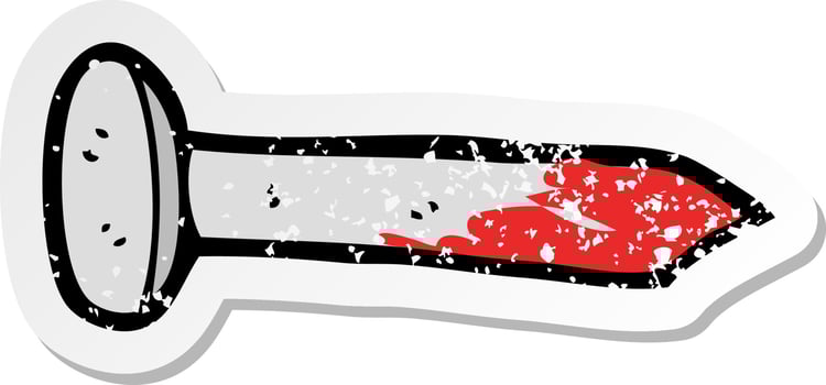 retro distressed sticker of a cartoon bloody nail vector