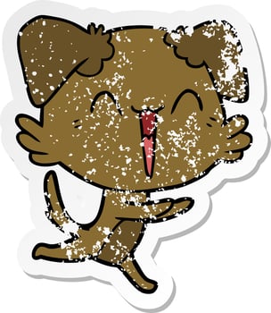 distressed sticker of a happy little dog cartoon vector
