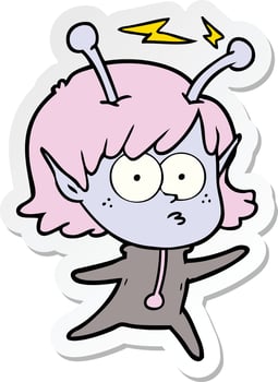 sticker of a cartoon alien girl vector