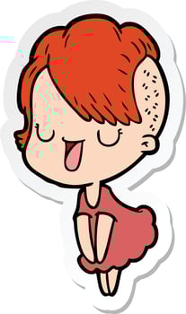 sticker of a cute cartoon girl with hipster haircut vector