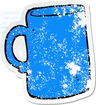 distressed sticker of a cartoon mug vector