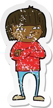 retro distressed sticker of a cartoon happy person vector