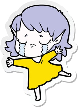 sticker of a cartoon crying elf girl vector