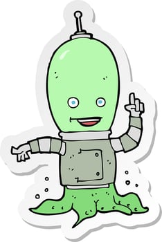 sticker of a cartoon alien spaceman vector