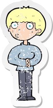 retro distressed sticker of a cartoon curious man vector